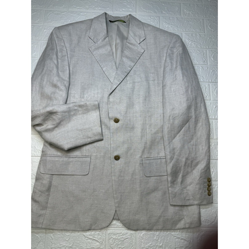 Cubavera Mens Linen Two-Button Blazer Jacket Beige Size 40 Medium FD338